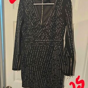 Windsor Black Long Sleeve Studded Dress